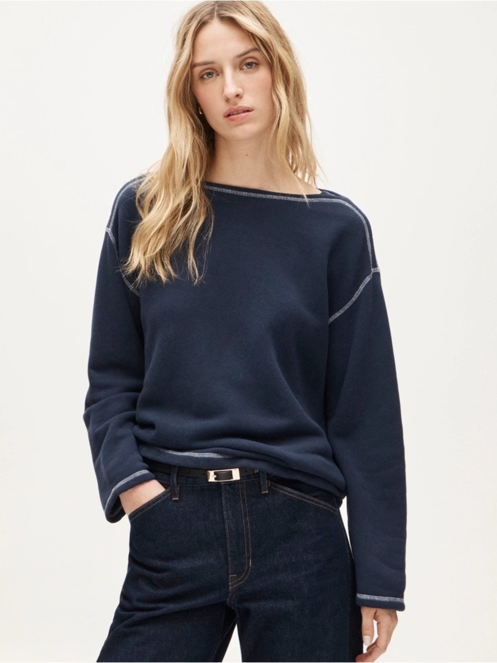 Like New J Crew Heritage Terry boatneck sweatshirt with contrast stitch Sz XS